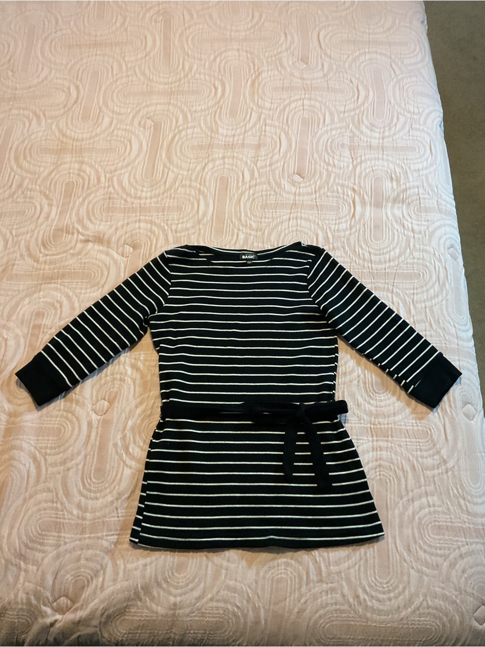 Simply Basic Black & White Striped Long Sleeve Tee with Belt